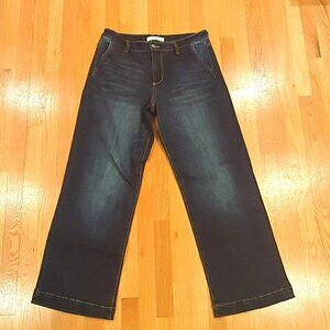 KanCan Women's Wide-Leg Trouser Jeans Dark Blue Denim Button 5-Pocket Size 11/29